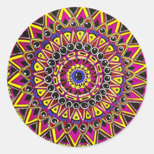 Kleurpotlood Paars Geel Mandala Ronde Sticker