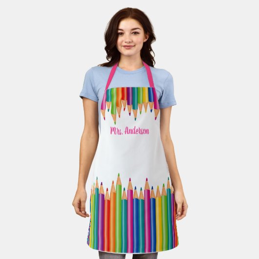 Kleurpotlood Rij Personaliseer Apron Schort (Gedragen)