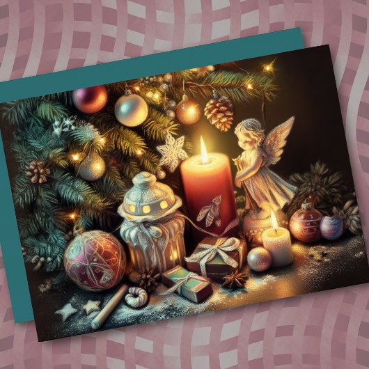 Kleurpotlood Tekening Kerst Feest Engel Kaart