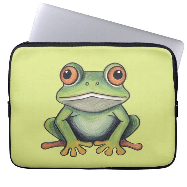 Kleurpotlood tekening kikker laptop sleeve (Voorkant)