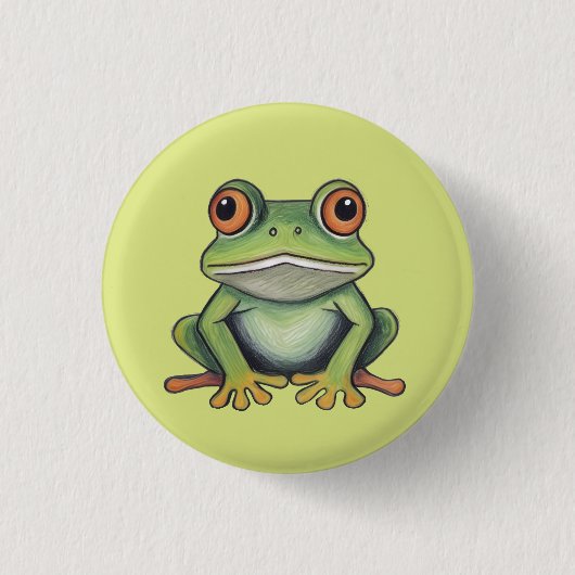 Kleurpotlood tekening kikker ronde button 3,2 cm (Voorkant)