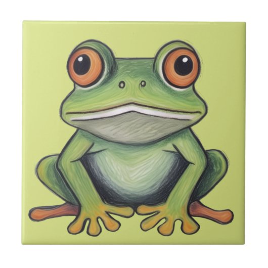 Kleurpotlood tekening kikker tegeltje (Voorkant)