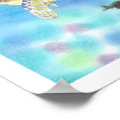 Kleurpotlood tekening kunstprint van zeeschildpad  poster (Hoek)