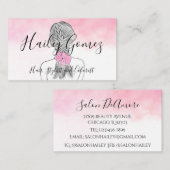 Kleurpotloodmeisje met braïde roze Waterverf Visitekaartje (Voorkant / Achterkant)