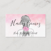 Kleurpotloodmeisje met braïde roze Waterverf Visitekaartje (Voorkant)