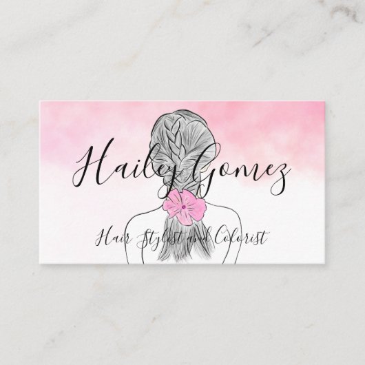Kleurpotloodmeisje met braïde roze Waterverf Visitekaartje (Voorkant)