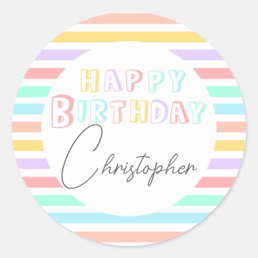 Kleurpretig gestreept gefeliciteerd verjaardag ronde sticker (Voorkant)