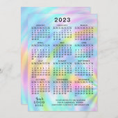 Kleurrijk 2023-rooster, volledig jaar Faux-hologra Programmakaart (Voorkant / Achterkant)