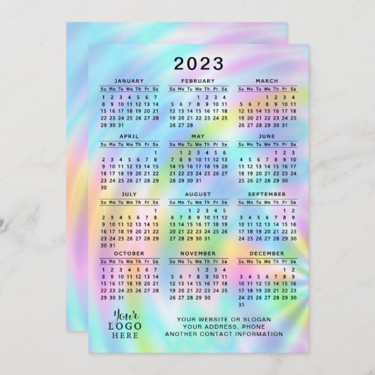 Kleurrijk 2023-rooster, volledig jaar Faux-hologra Programmakaart (Voorkant / Achterkant)