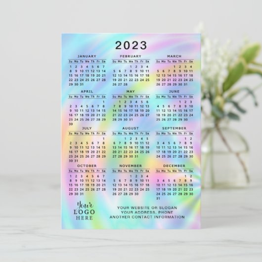 Kleurrijk 2023-rooster, volledig jaar Faux-hologra Programmakaart (Staand voorkant)