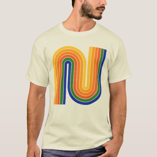Kleurrijk 70s Retro Style Geometrisch T-shirt (Voorkant)