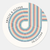 kleurrijk 70's thema Modern Retro Wedding Ronde Sticker (Voorkant)