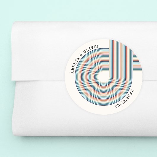 kleurrijk 70's thema Modern Retro Wedding Ronde Sticker
