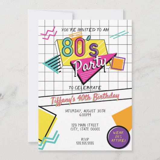 Kleurrijk 80's Feest Uitnodiging (Voorkant)