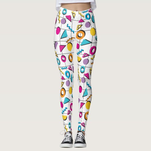 Kleurrijk 80's geometrisch patroon leggings (Voorkant)