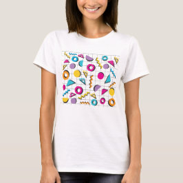 Kleurrijk 80's geometrisch patroon t-shirt