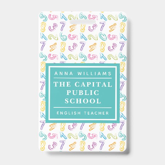 Kleurrijk Aantal Elementary School Wiskunde Leraar Badge (Voorkant)