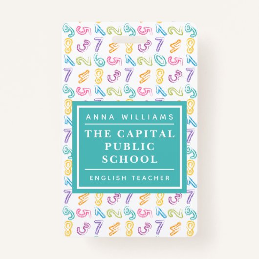 Kleurrijk Aantal Elementary School Wiskunde Leraar Badge (Voorkant)