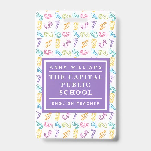 Kleurrijk Aantal Elementary School Wiskunde Leraar Badge (Voorzijde)