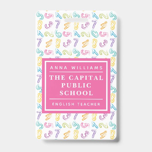 Kleurrijk Aantal Elementary School Wiskunde Leraar Badge (Voorkant)