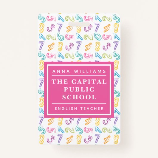 Kleurrijk Aantal Elementary School Wiskunde Leraar Badge (Voorkant)