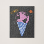 Kleurrijk aardewerk en universum-ijskoniewerk legpuzzel<br><div class="desc">Unieke en kronkelige illustratie van de aarde,  verzadigd en het sterrenstelsel in een ijskegel.</div>