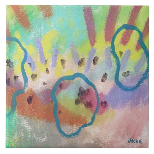 Kleurrijk Abstract Acryl Schilderen Tegeltje (Voorkant)