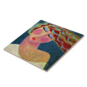 Kleurrijk Abstract Acrylportret van een Vrouw Tegeltje (Zijkant)