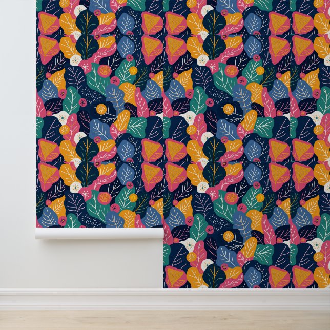 Kleurrijk Abstract blad- en bloemenpatroon Behang (Applicatie)
