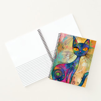 Kleurrijk Abstract Blauw Kat Gelinieerd Schetsboek Notitieboek