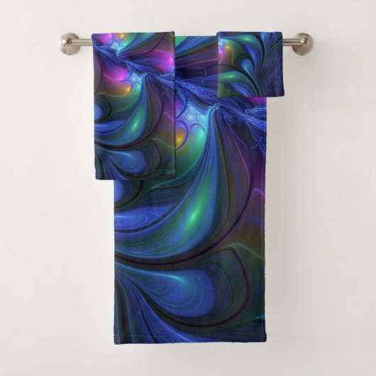 Kleurrijk Abstract blauw roze groen fractal Bad Handdoek (Insitu)