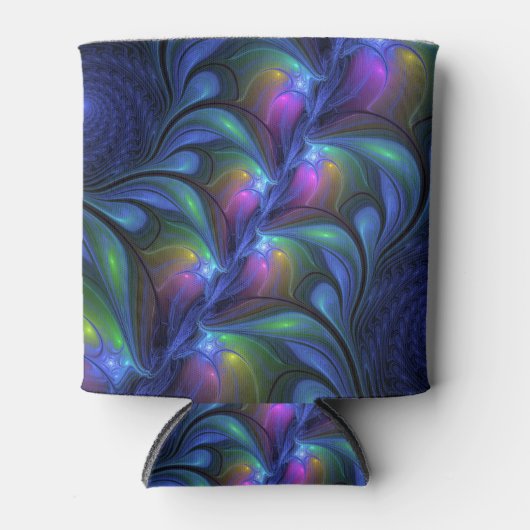 Kleurrijk Abstract blauw roze groen fractal Blikjeskoeler (Voorkant)