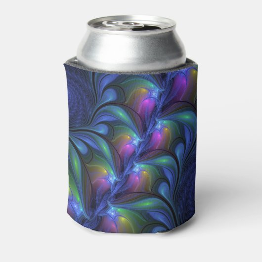 Kleurrijk Abstract blauw roze groen fractal Blikjeskoeler (Blikje Achterkant)