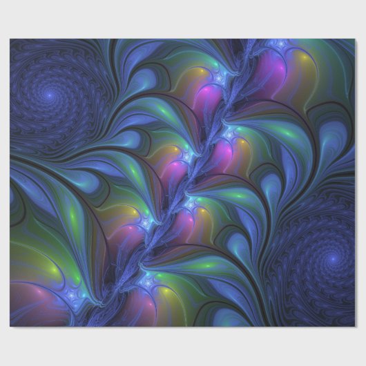 Kleurrijk Abstract blauw roze groen fractal Cadeaupapier (Vlak)