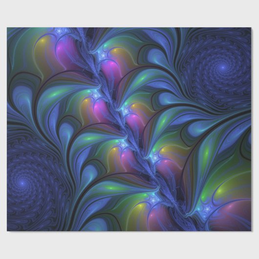 Kleurrijk Abstract blauw roze groen fractal Cadeaupapier (Vlak)