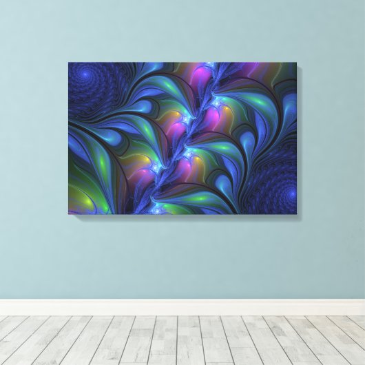 Kleurrijk Abstract blauw roze groen fractal Canvas Afdruk (Insitu (Houten vloer))