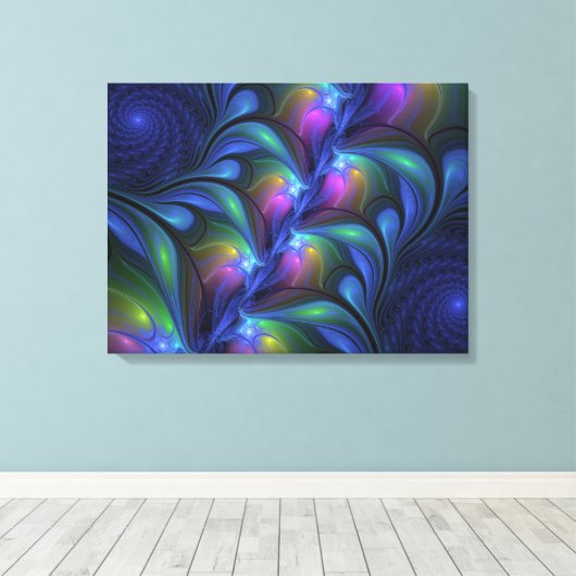 Kleurrijk Abstract blauw roze groen fractal Canvas Afdruk (Insitu (Houten vloer))
