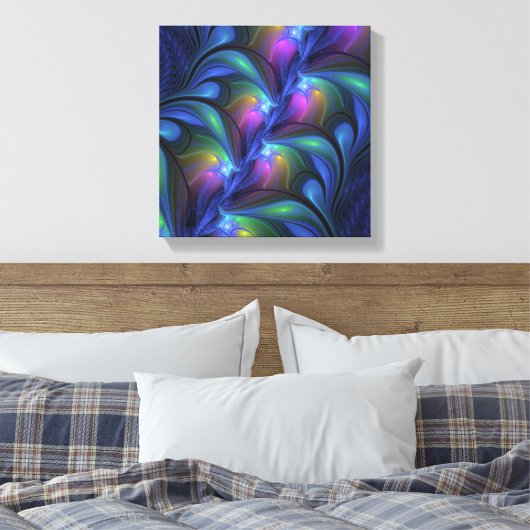 Kleurrijk Abstract blauw roze groen fractal Canvas Afdruk (Insitu (Slaapkamer))
