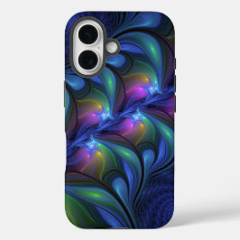 Kleurrijk Abstract blauw roze groen fractal iPhone 16 Hoesje