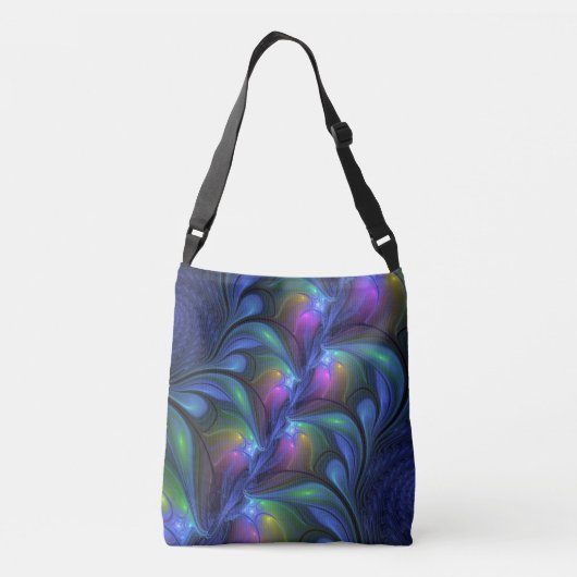 Kleurrijk Abstract blauw roze groen fractal Crossbody Tas (Achterkant)