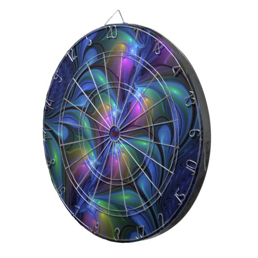 Kleurrijk Abstract blauw roze groen fractal Dartbord (Voorkant Rechts)