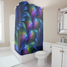 Kleurrijk Abstract blauw roze groen fractal Douchegordijn