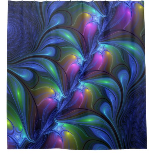 Kleurrijk Abstract blauw roze groen fractal Douchegordijn (Voorkant)