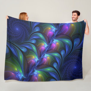 Kleurrijk Abstract blauw roze groen fractal Fleece Deken
