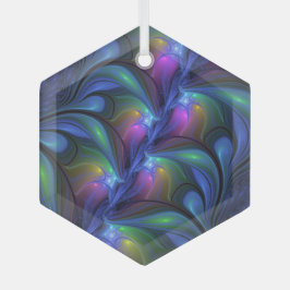 Kleurrijk Abstract blauw roze groen fractal Glas Ornament