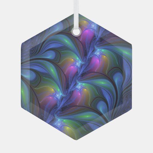 Kleurrijk Abstract blauw roze groen fractal Glas Ornament (Voorkant)