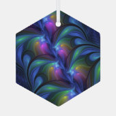 Kleurrijk Abstract blauw roze groen fractal Glas Ornament (Achterkant)