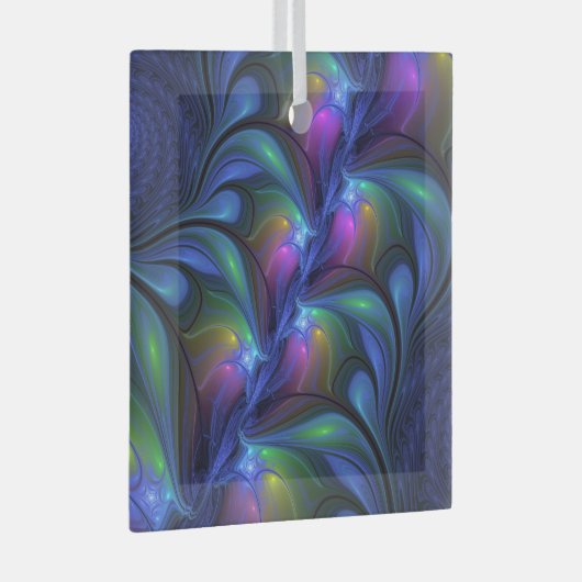 Kleurrijk Abstract blauw roze groen fractal Glas Ornament (Voorkant Rechts)