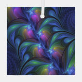 Kleurrijk Abstract blauw roze groen fractal Glas Ornament (Achterkant)
