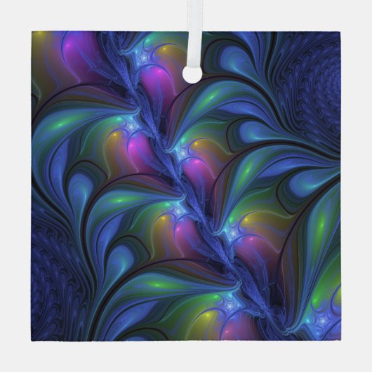 Kleurrijk Abstract blauw roze groen fractal Glas Ornament (Achterkant)